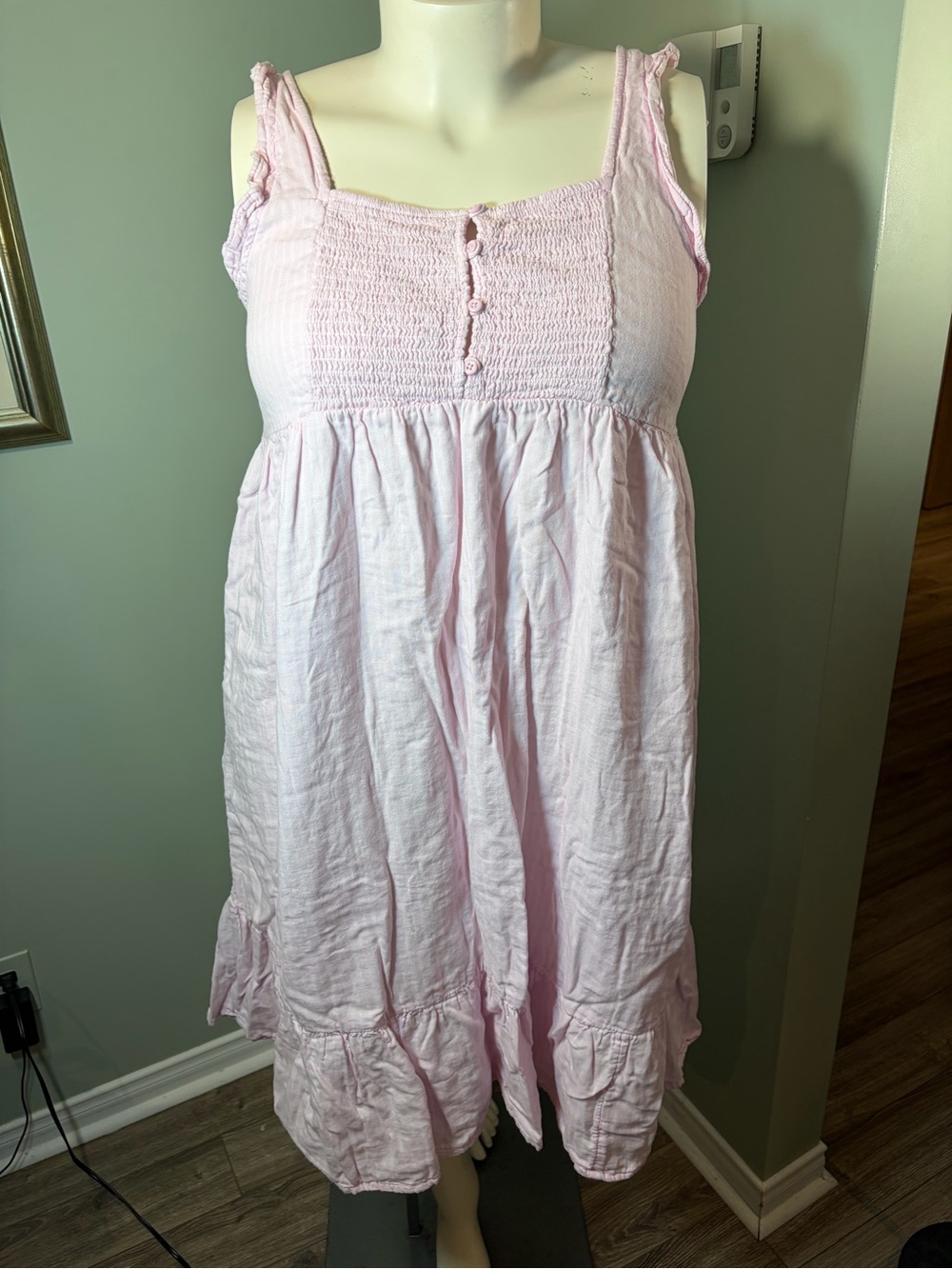 275. Joe Fresh Nightgown Pink Cotton Sleep Dress with Smocked Bodice